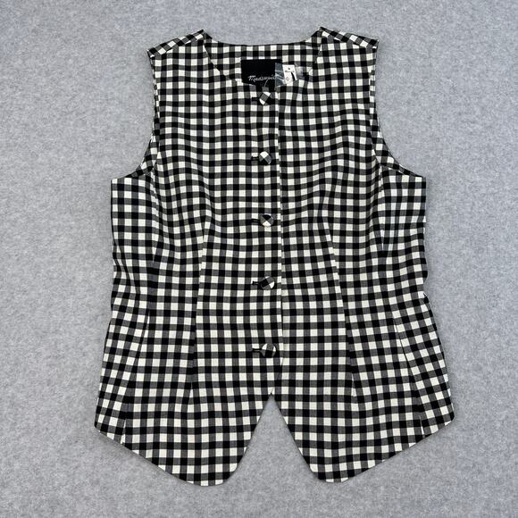 Madewell Single-Breasted Crewneck Vest Sz 4 Black White Gingham Wool Blend Lined - Picture 3 of 10